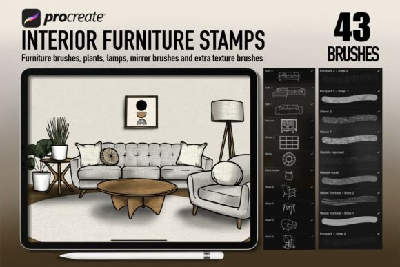 Download Procreate Interior Furniture Stamp Brush - Furniture Collection