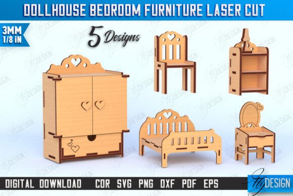 Download Dollhouse Bedroom Furniture Bundle | CNC - Furniture Collection