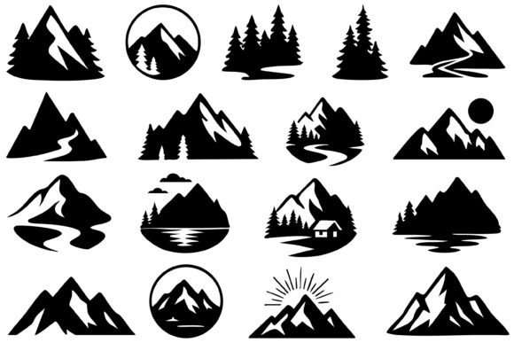 Download Mountain and Pine Tree Silhouette - Premium Bundle